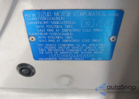 2006 Suzuki Grand Vitara Premium from USA, damaged, VIN JS3TD943264103319